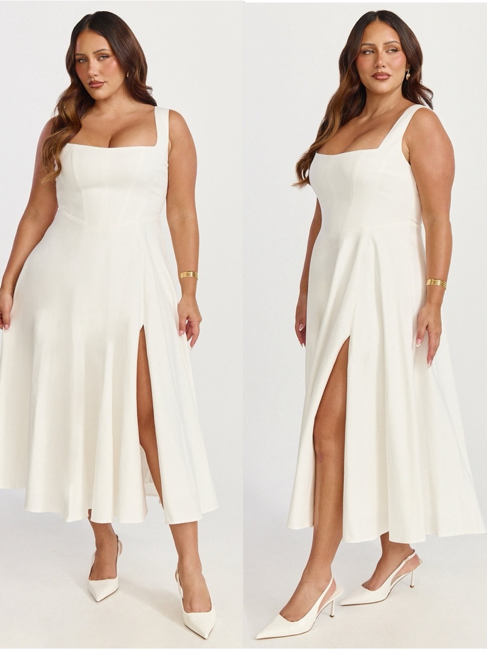 SHOWPO Bernie Square Neck Strapped Full Circle Skirt Midi Dress In White